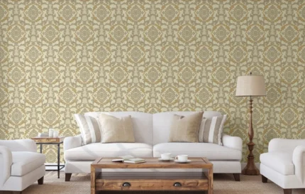 Beige Embossed Wallpaper – Dimensional Damask (6802-1)